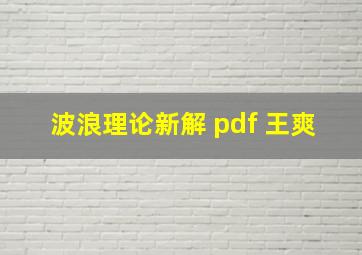 波浪理论新解 pdf 王爽